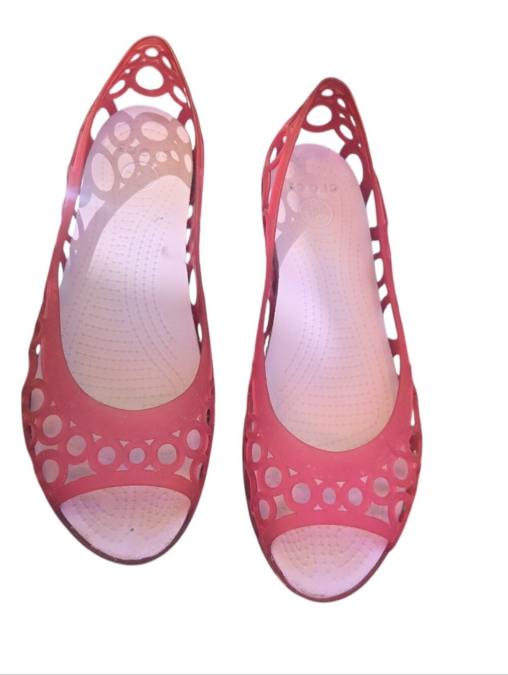 Crocs Adrina Jelly Flats Women's Size 10 Burgundy Wine Red Cutout Sandals